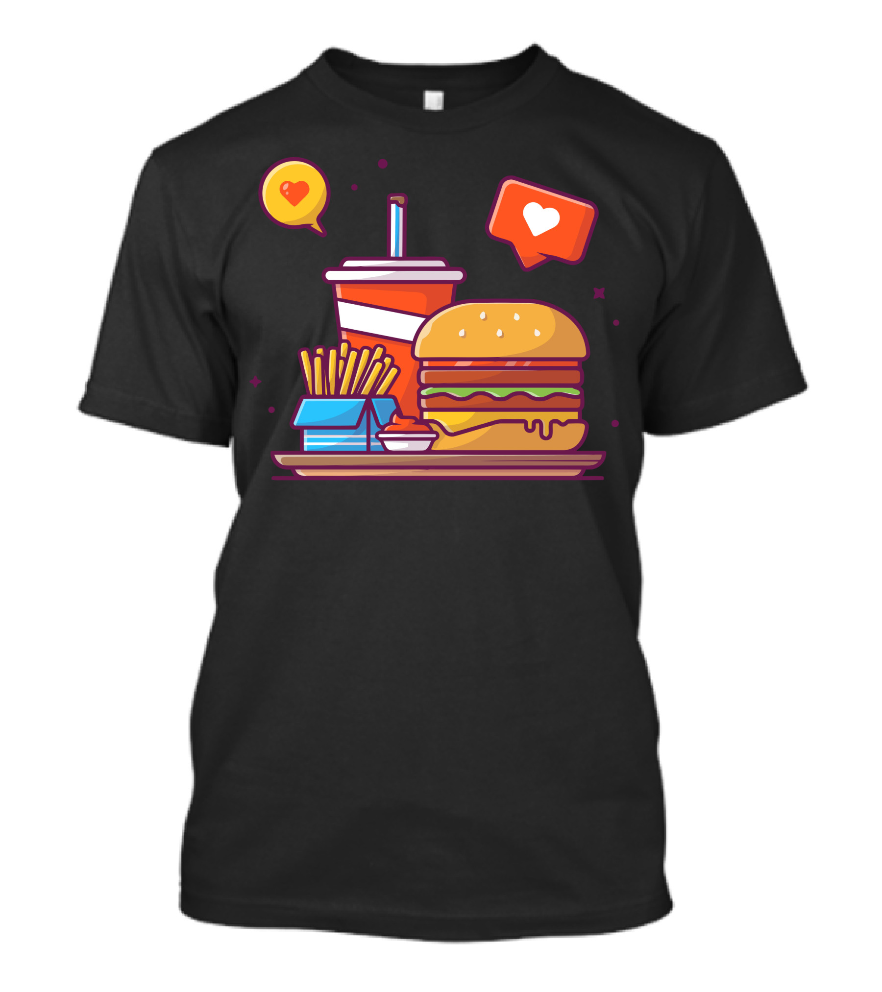 Tasty Combo Menu Hamburger French Fries Soda And Sauce With Love Icons T-Shirt