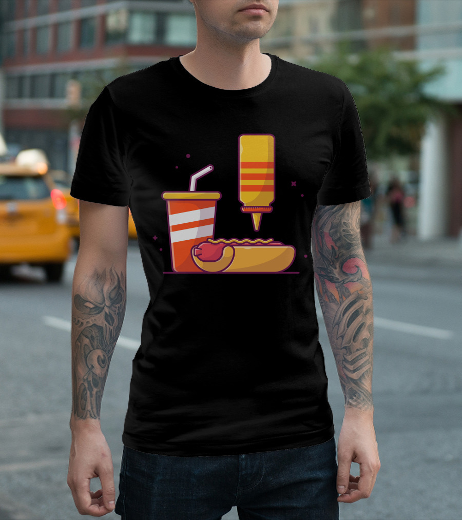 Tasty Combo Menu Hotdog With Mustard And Soda Drink T-Shirt