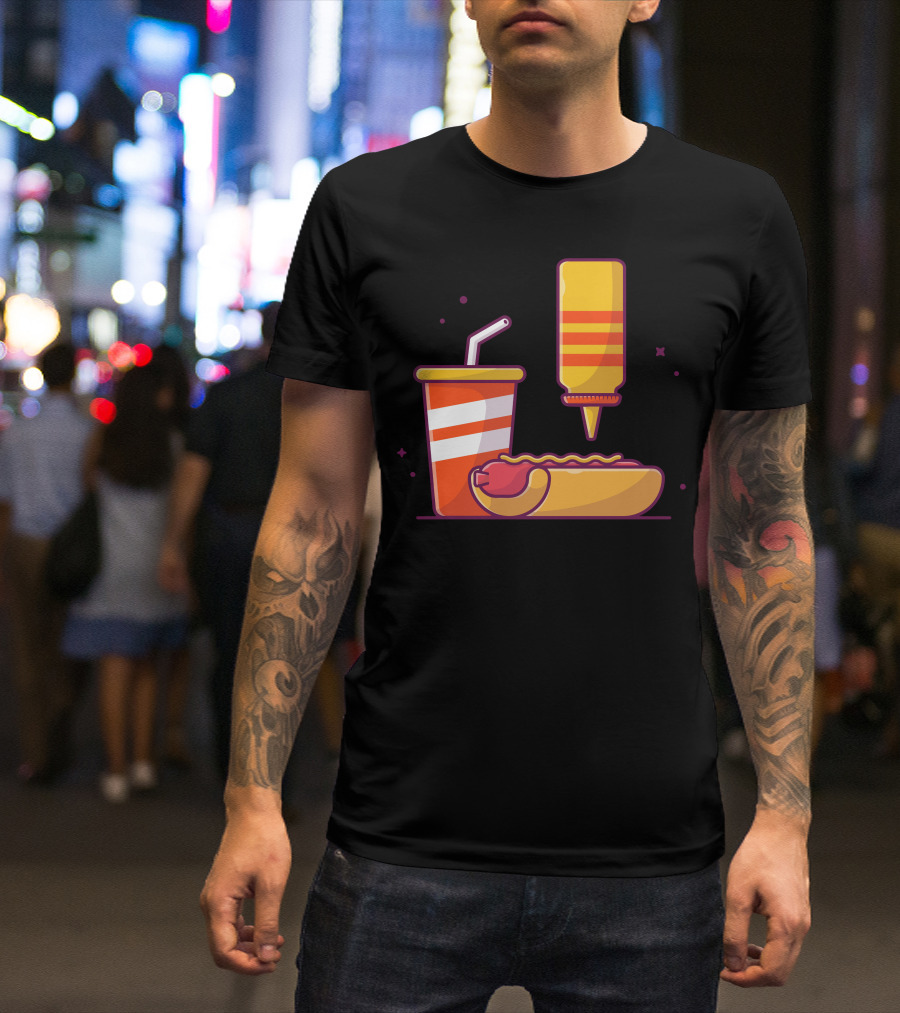 Tasty Combo Menu Hotdog With Mustard And Soda Drink T-Shirt