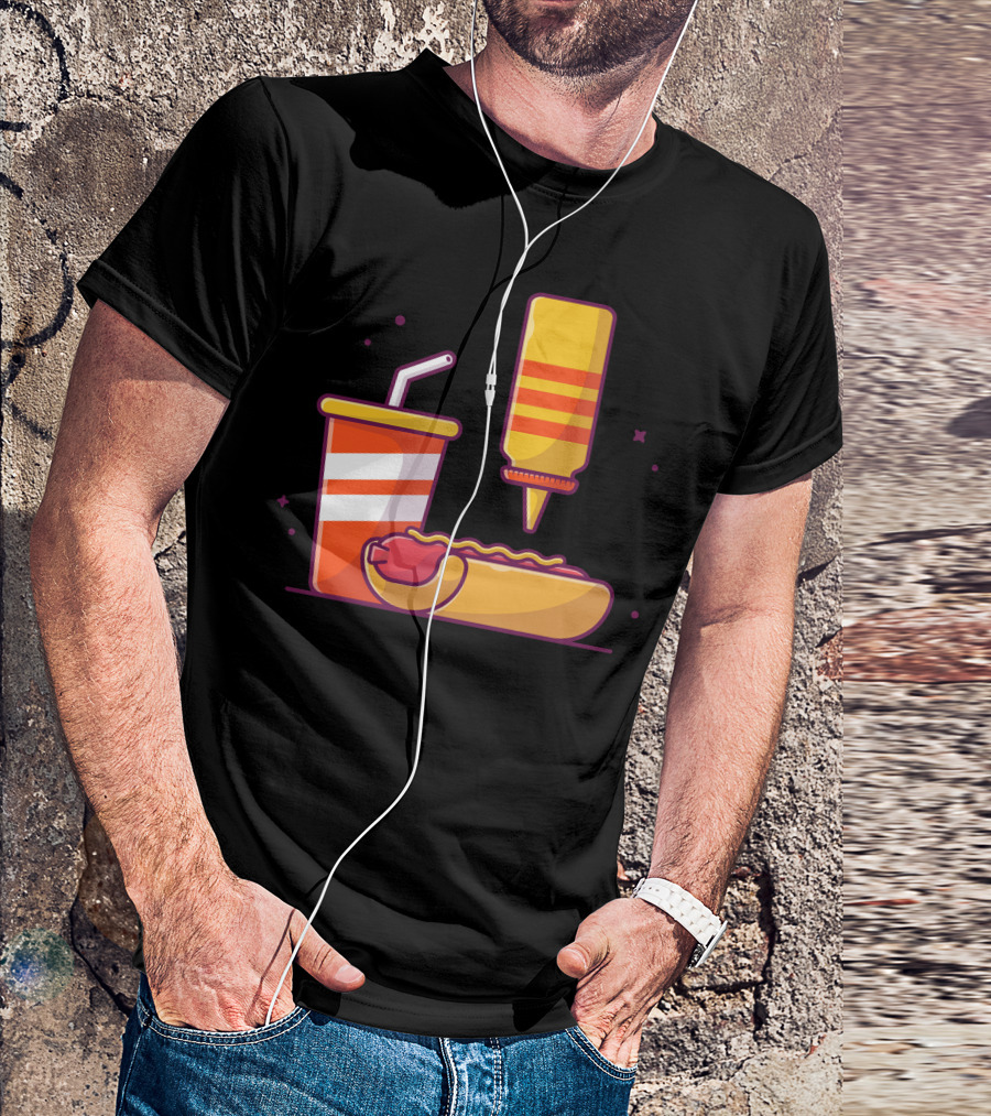 Tasty Combo Menu Hotdog With Mustard And Soda Drink T-Shirt