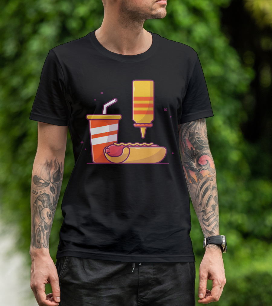Tasty Combo Menu Hotdog With Mustard And Soda Drink T-Shirt