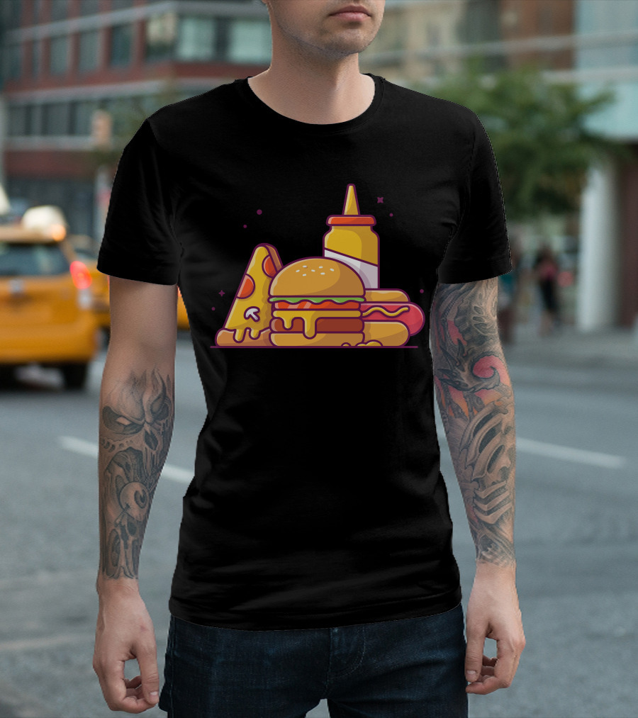 Tasty Combo Menu Mustard Hotdog Pizza Slice Hamburger T-Shirt
