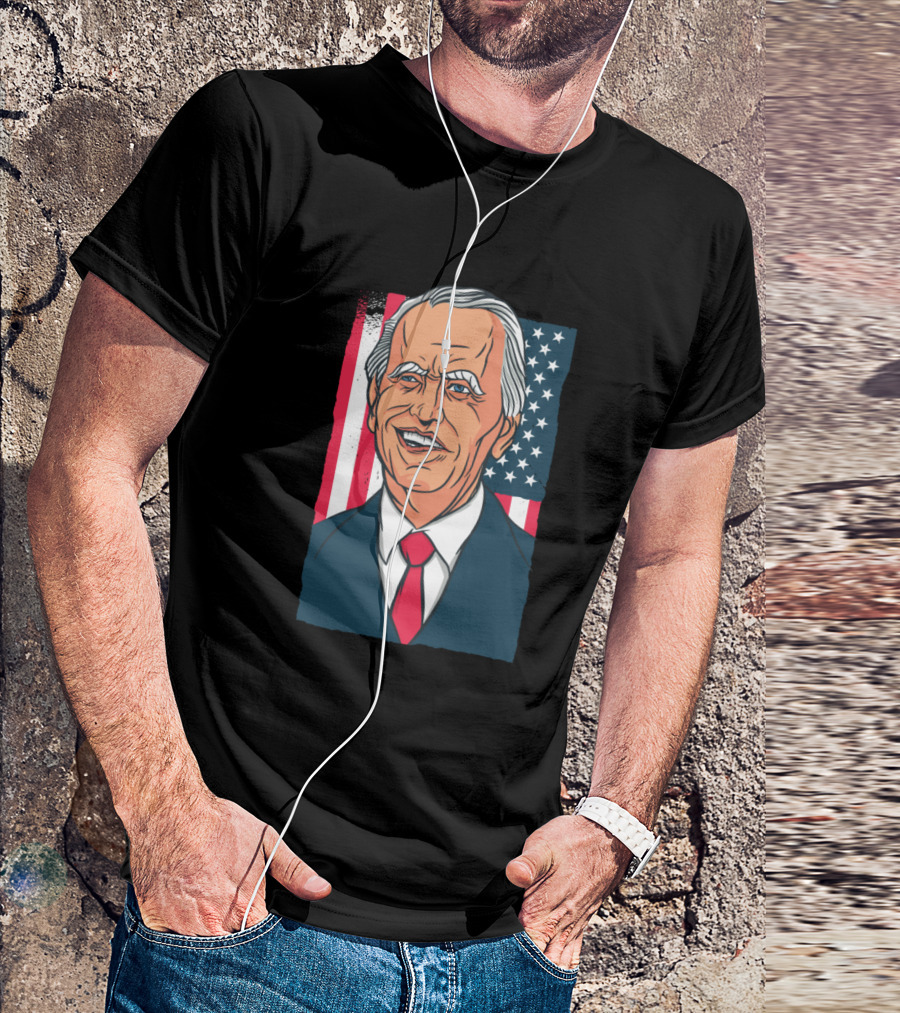 Biden Portrait With American Flag Background T-Shirt