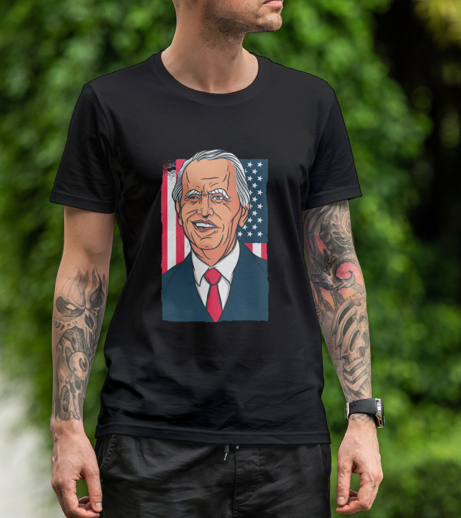 Biden Portrait With American Flag Background T-Shirt
