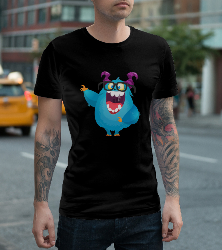 Blue Monster with Purple Horns and Glasses T-Shirt
