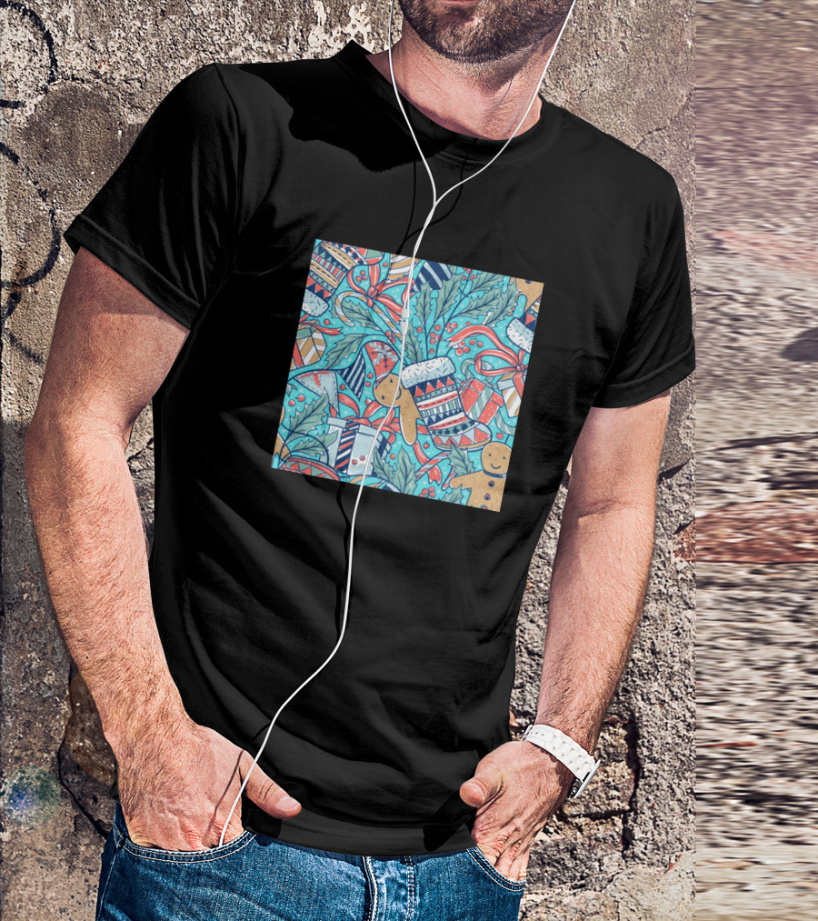 Gingerbread Cookies Holly Leaves Christmas Gifts Candy Canes Snowflakes T-Shirt