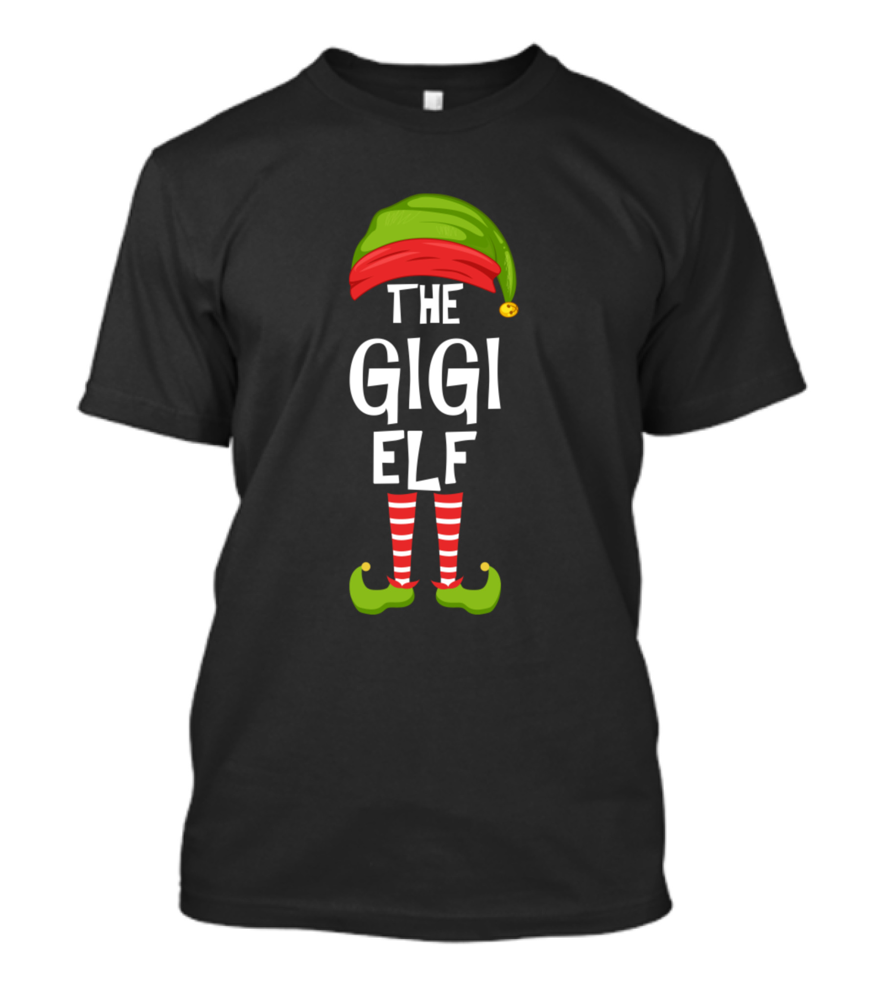 The Gigi Elf Matching Family Christmas Party Striped Stockings Green Hat T-Shirt