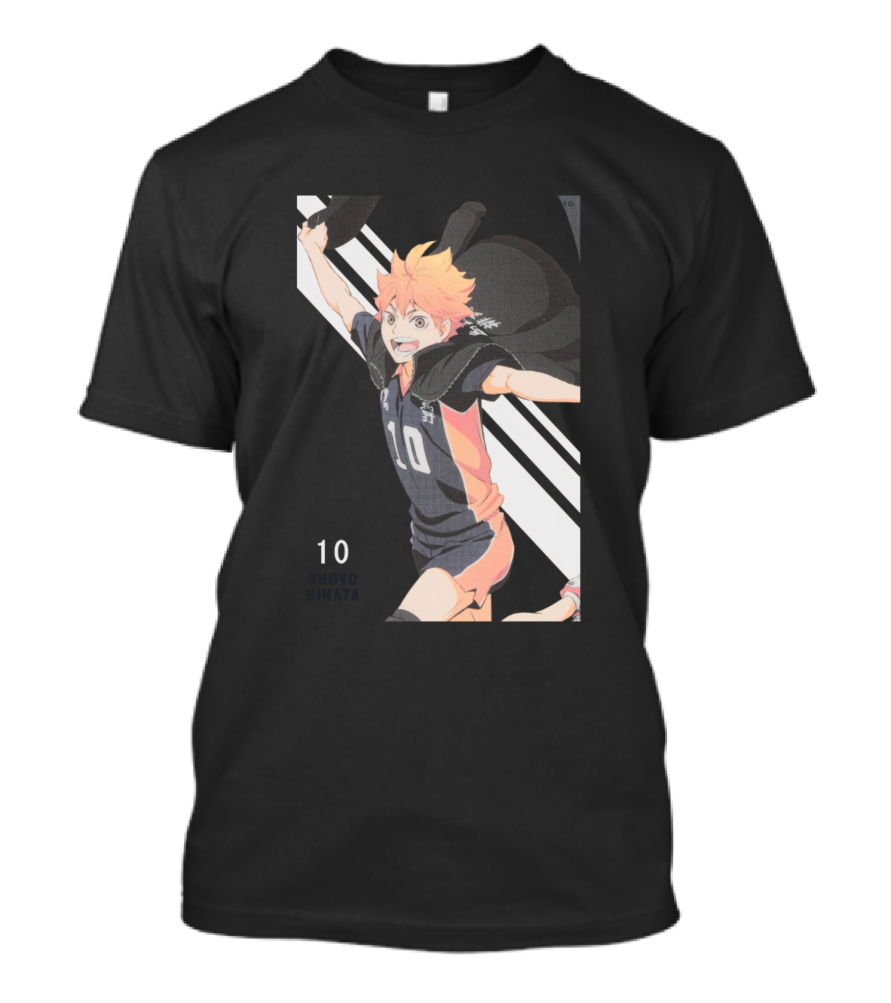 Hinata Shoyo Volleyball Uniform Number 10 Black And Orange Jumping Pose T-Shirt