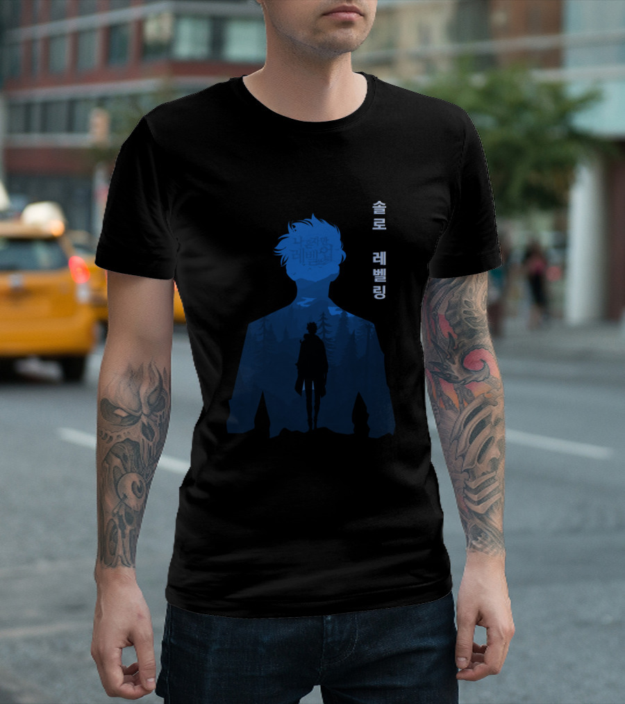 Solo Leveling Hunter Sung Jin Wo Silhouette Forest Scene T-Shirt