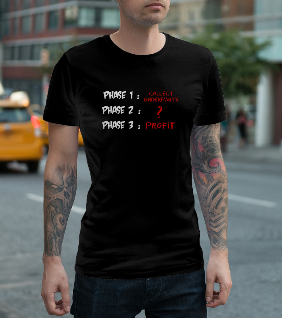 Phase 1 Collect Underpants Phase 2 Question Phase 3 Profit T-Shirt