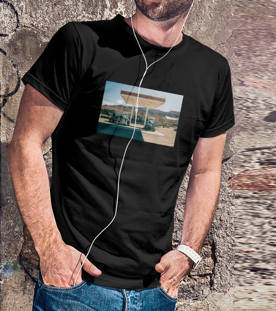 Last Stop For Gas Desert Motorcycles Retro Vintage Desert Landscape Gas Station T-Shirt