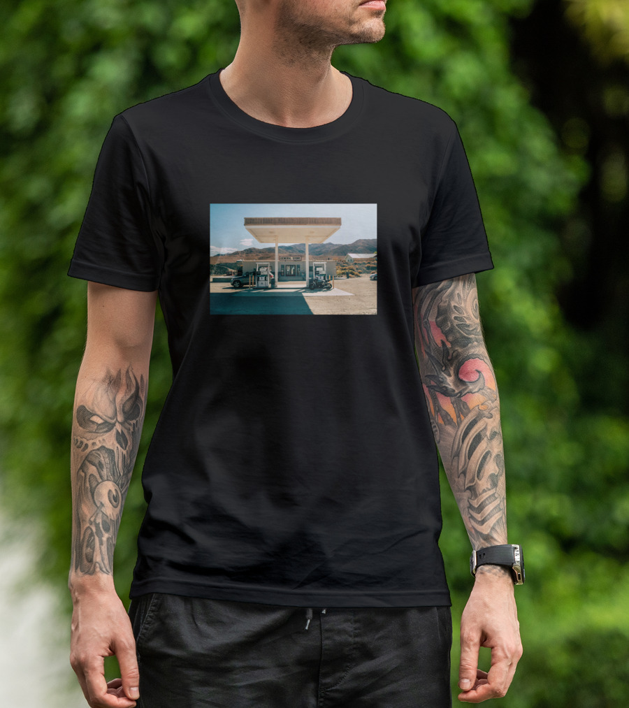 Last Stop For Gas Desert Motorcycles Retro Vintage Desert Landscape Gas Station T-Shirt