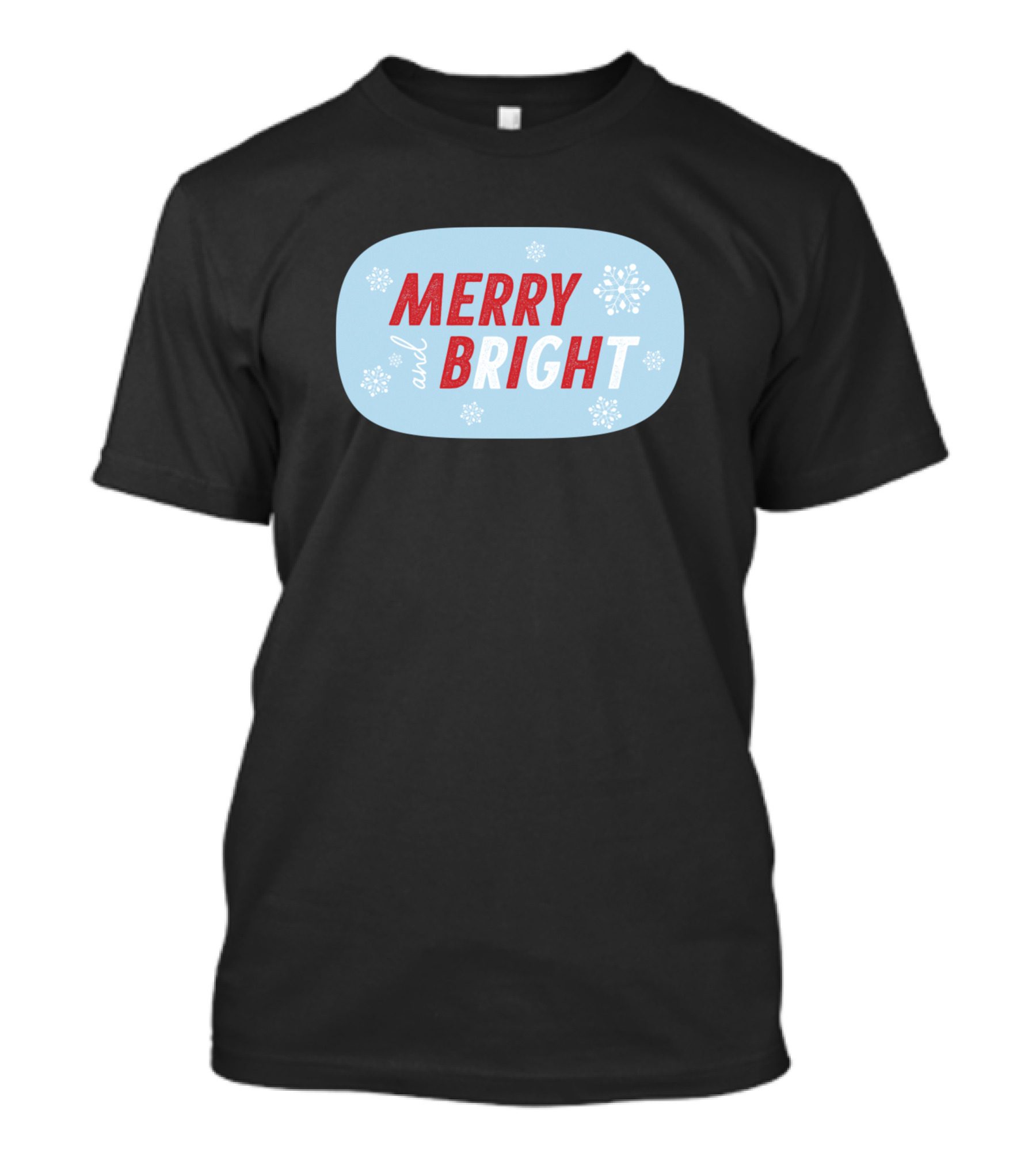 Merry And Bright Snowflakes On Blue T-Shirt