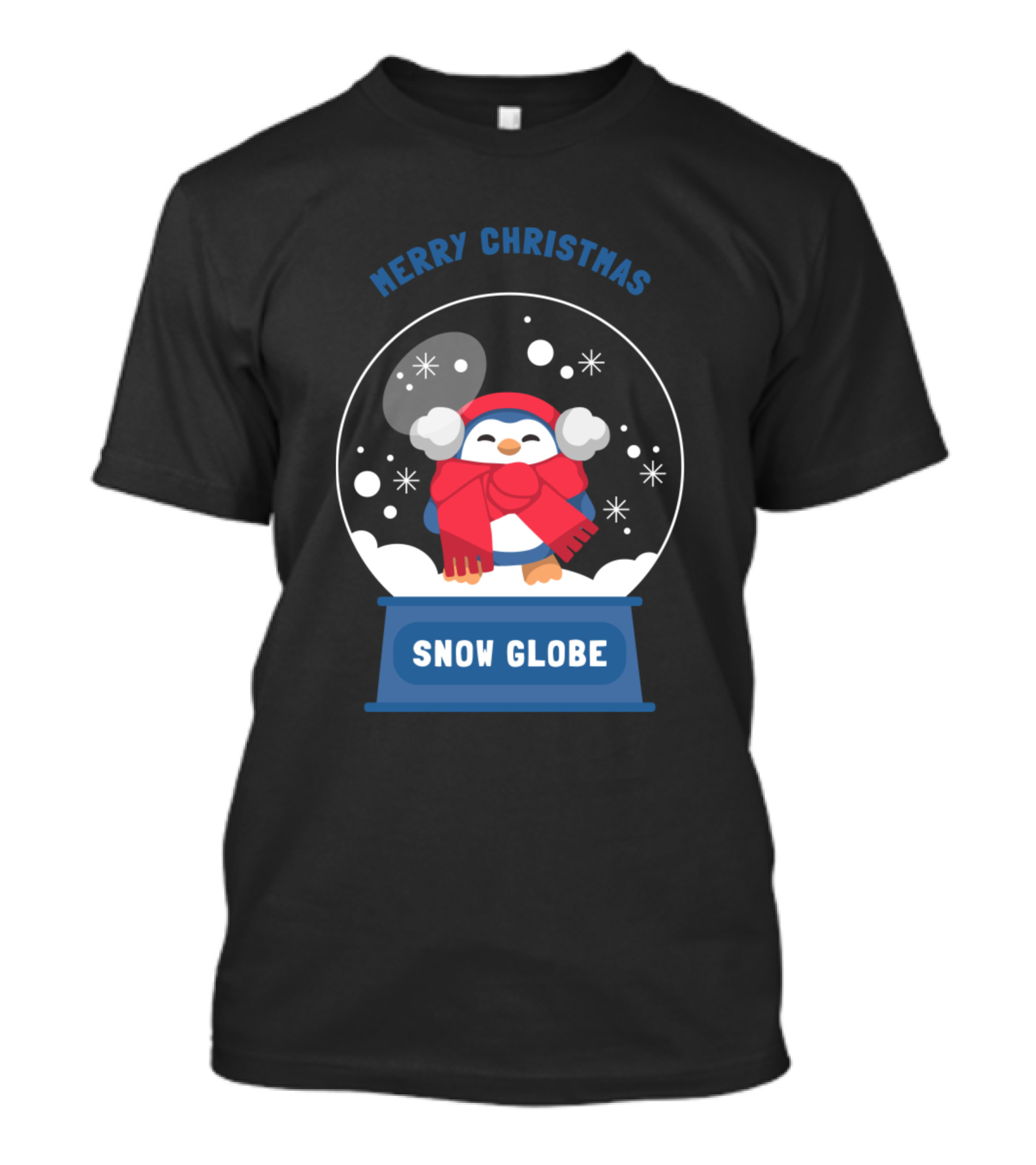 Merry Christmas Snow Globe Penguin In Scarf And Hat T-Shirt
