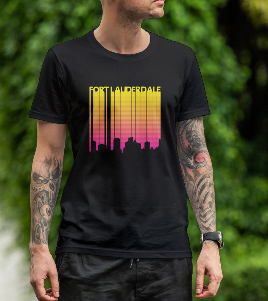Fort Lauderdale Retro 1980s Skyline Sunset Stripes T-Shirt