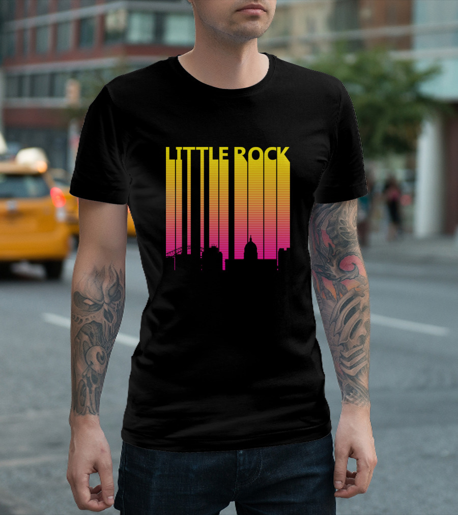 Little Rock 1980S Skyline Retro Sunset T-Shirt