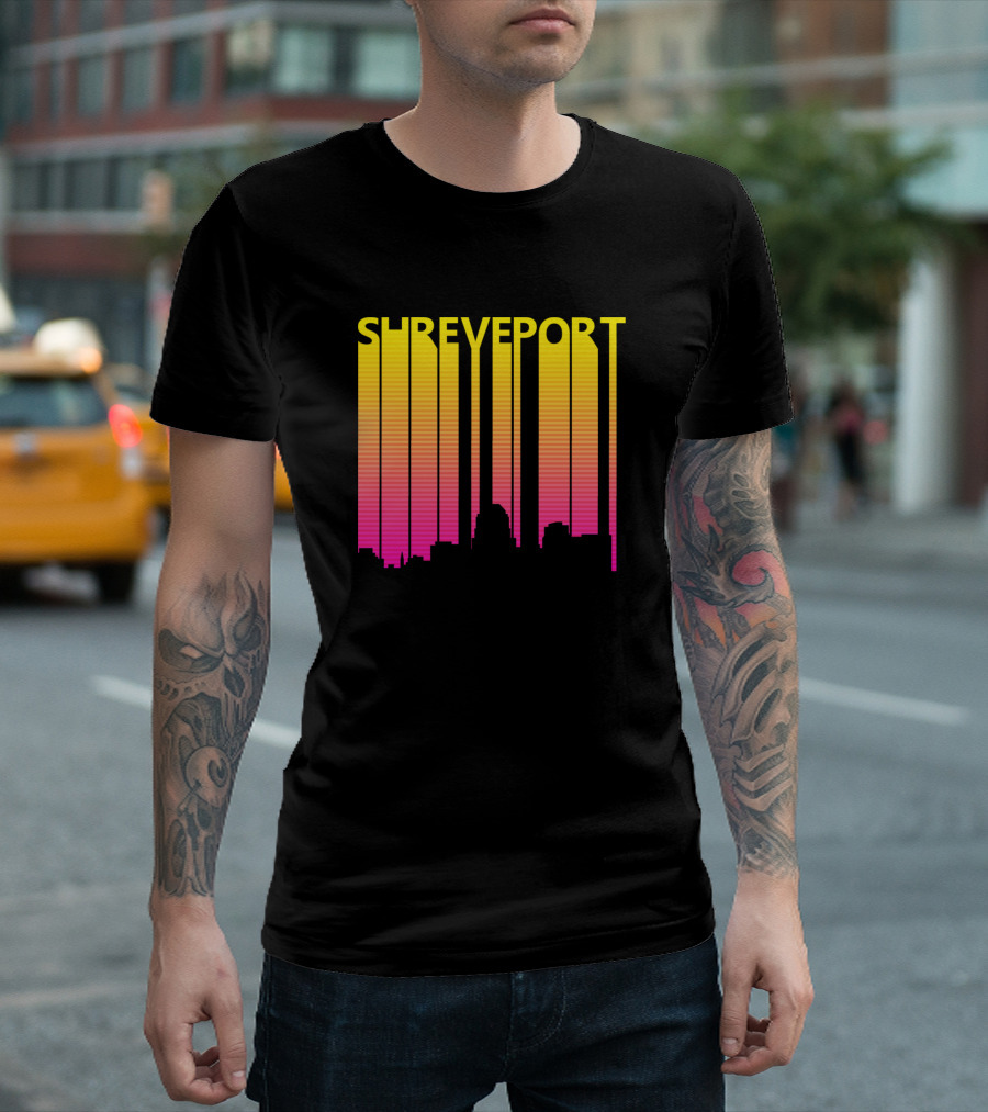 Shreveport Retro 1980s Color Gradient Skyline T-Shirt