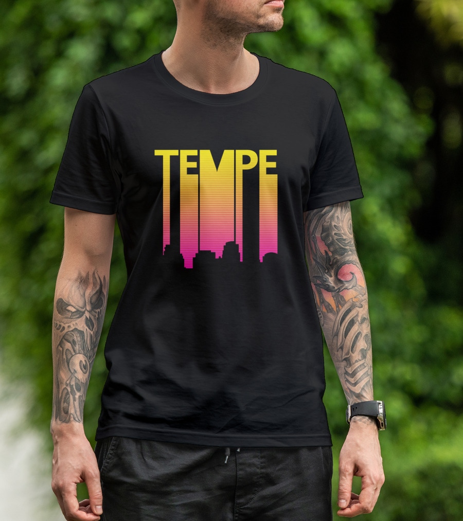 Tempe 1980s Retro Skyline Gradient Typography T-Shirt