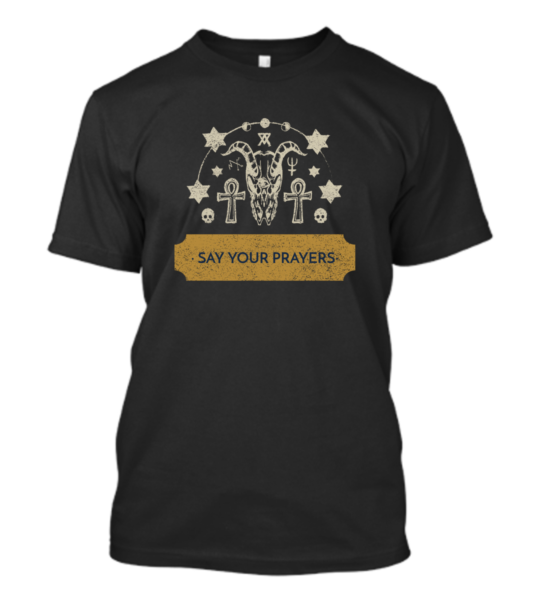 Say Your Prayers Gothic Goat Skull With Occult Symbols T-Shirt