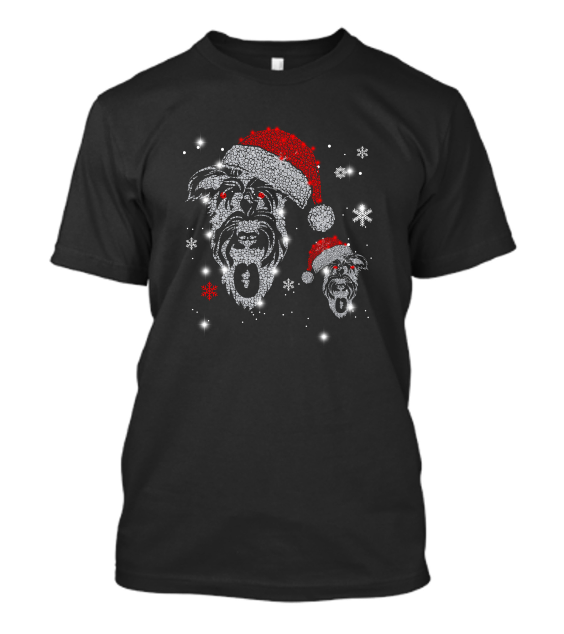 Schnauzer Christmas Santa Hat Sparkling Snowflakes T-Shirt