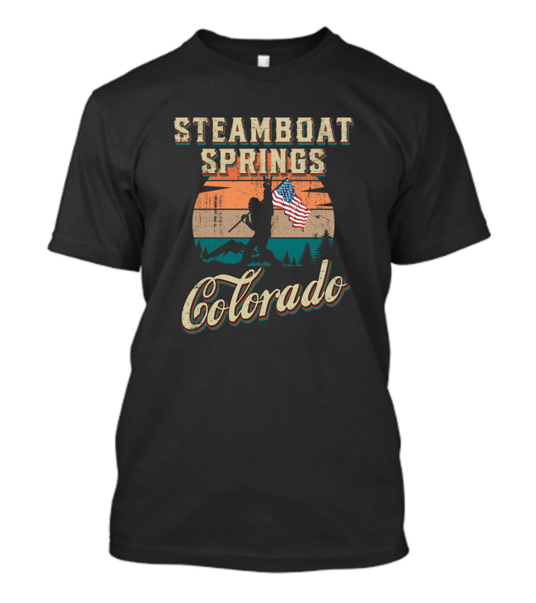Steamboat Springs Colorado Vintage Skiing American Flag T-Shirt