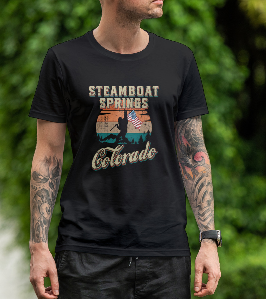 Steamboat Springs Colorado Vintage Skiing American Flag T-Shirt