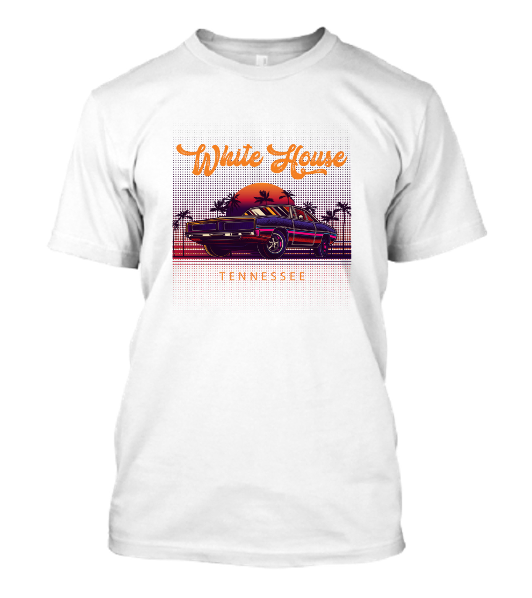 White House Tennessee Vintage Muscle Car Sunset Scene T-Shirt