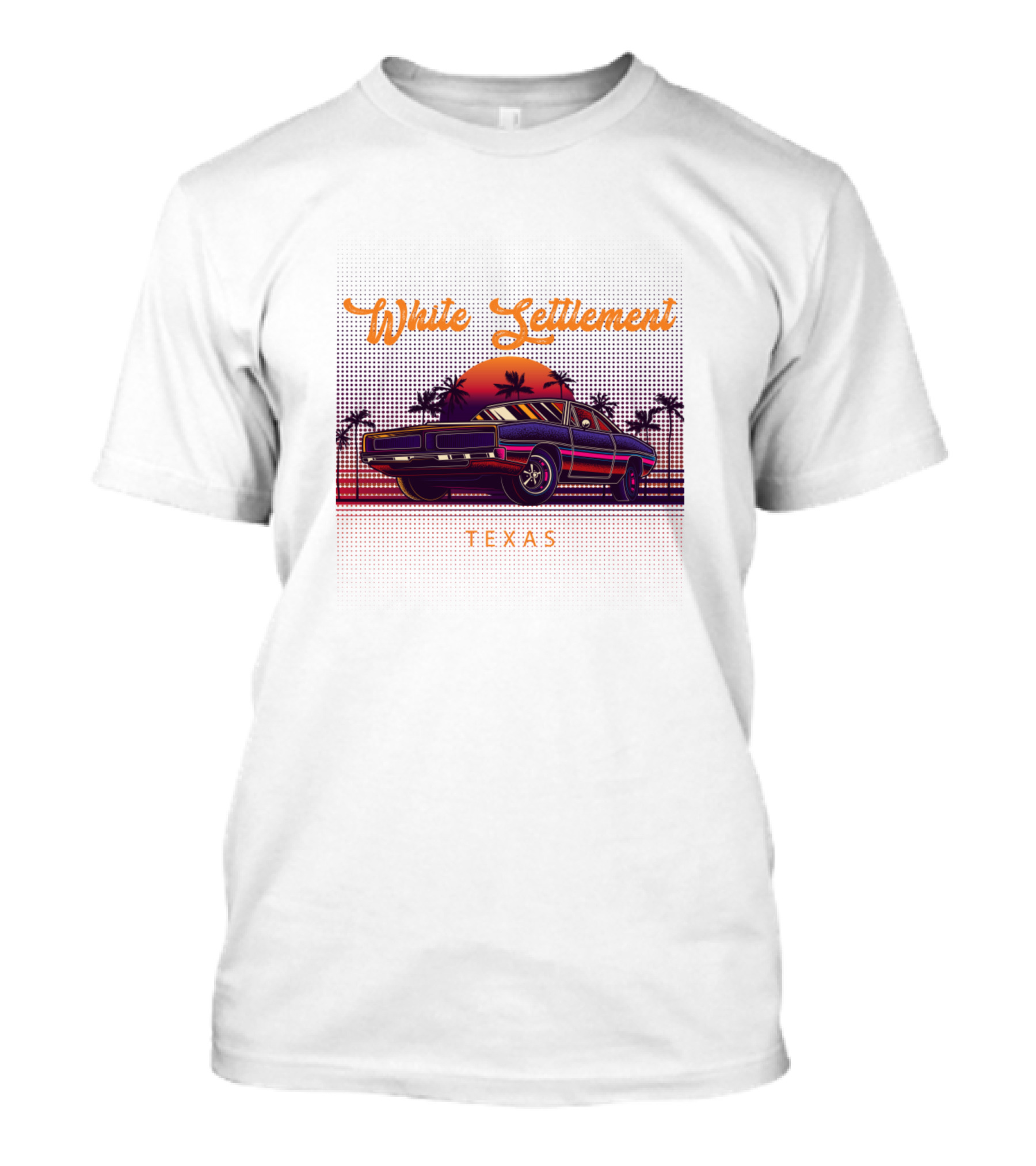 White Settlement Texas Vintage Muscle Car Sunset T-Shirt