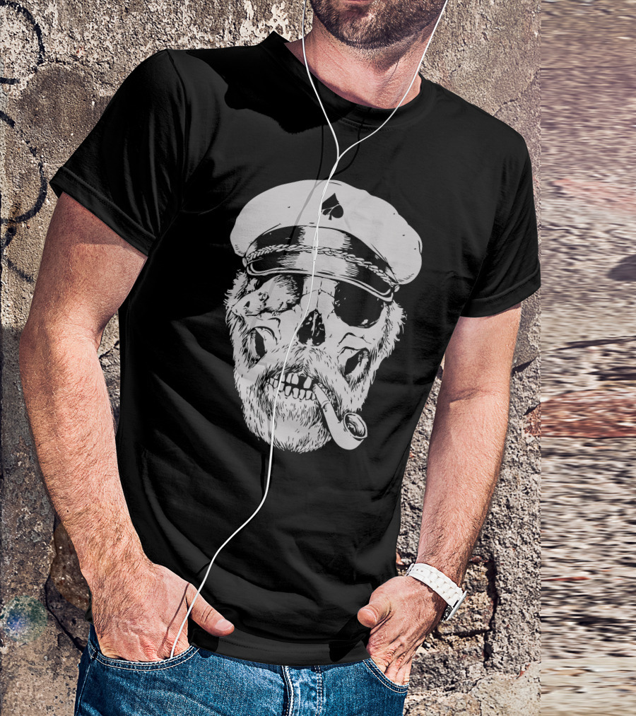 Black Thorn Skeleton Sailor With Pipe And Spade Hat T-Shirt
