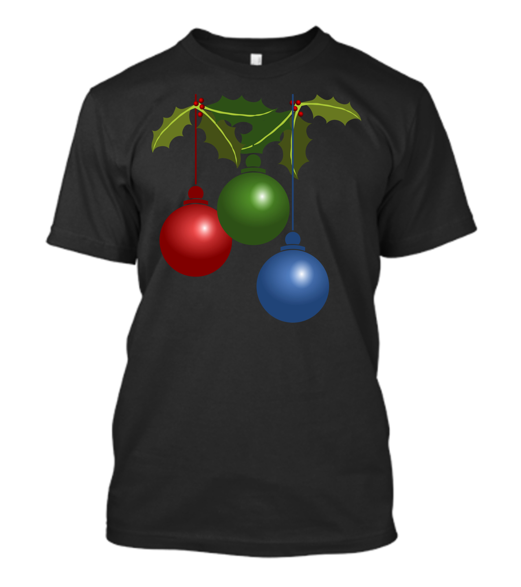 Christmas Ornament Red Green Blue Holly Leaf Trio T-Shirt