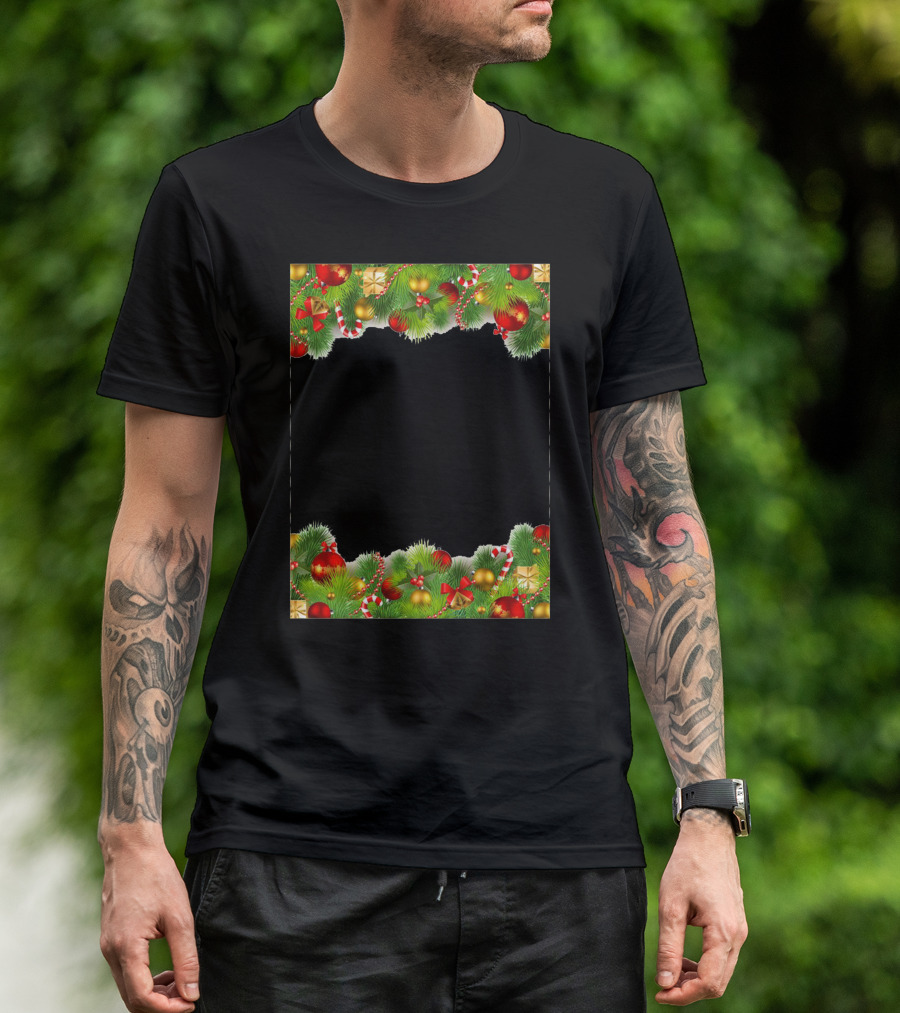 Christmas Ornament Garland With Pine Greenery And Candy Canes T-Shirt