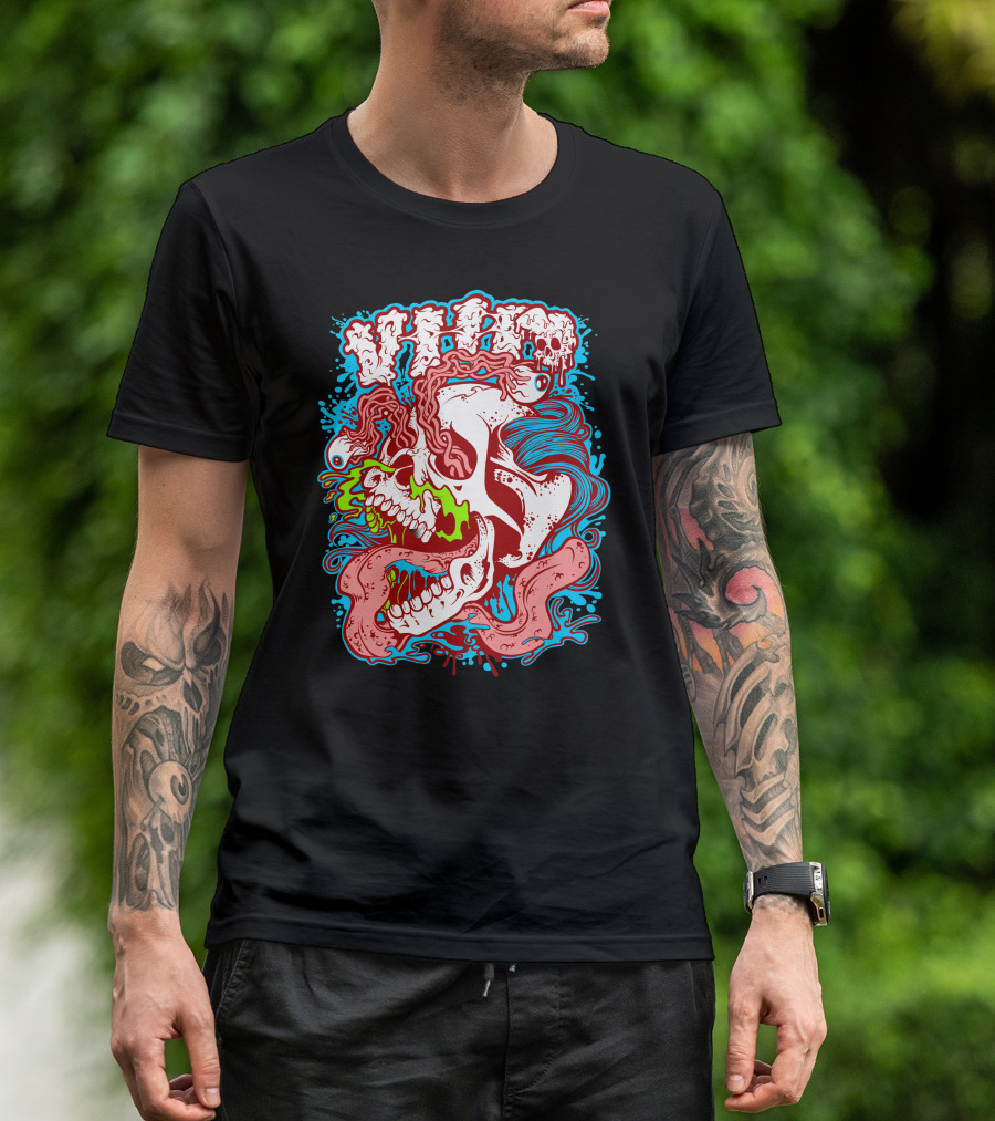Dripping Wild Crazy Skull Multicolored T-Shirt