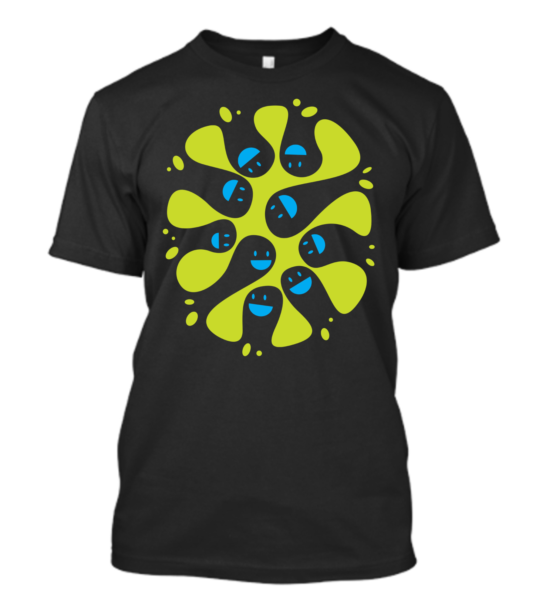 Friendly Ghosts Smiling Faces In Vibrant Green And Blue T-Shirt