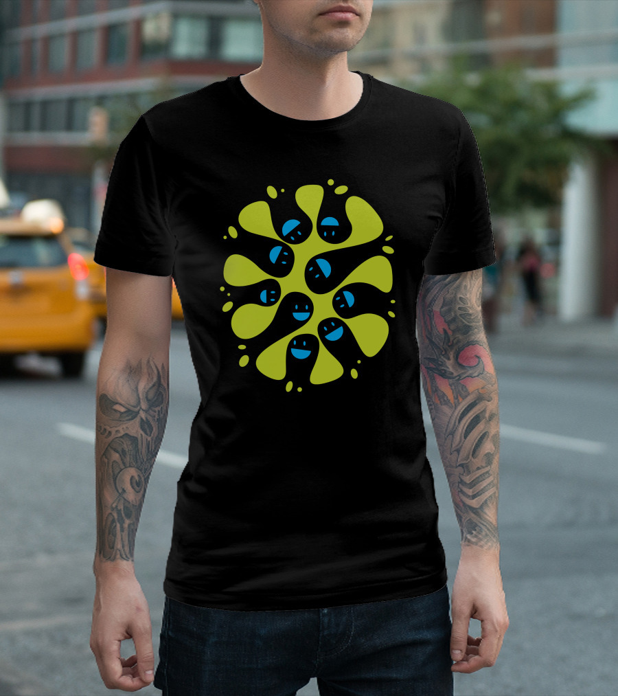 Friendly Ghosts Smiling Faces In Vibrant Green And Blue T-Shirt