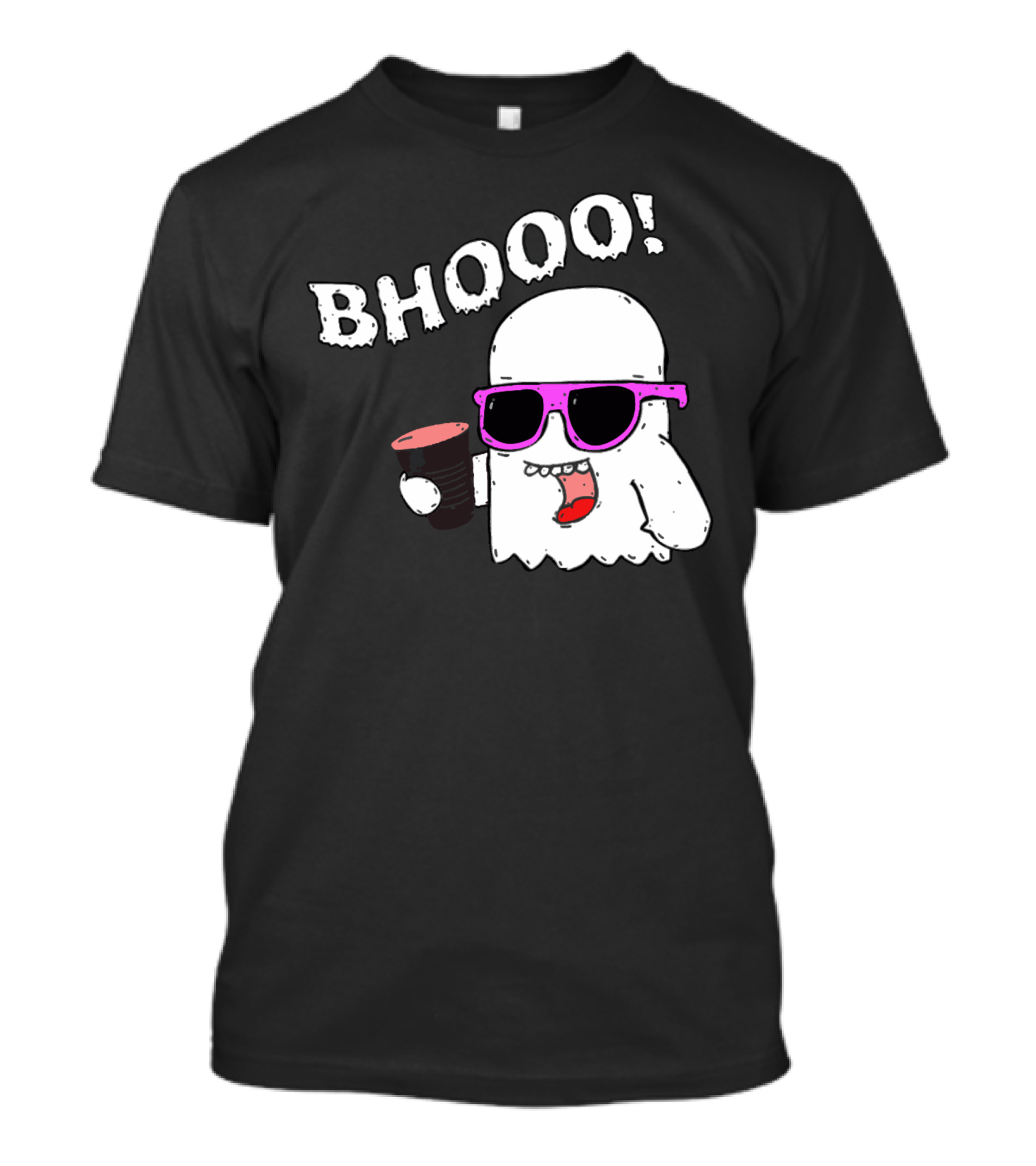 Bhooo Ghost Bhootees With Pink Sunglasses And Drink T-Shirt