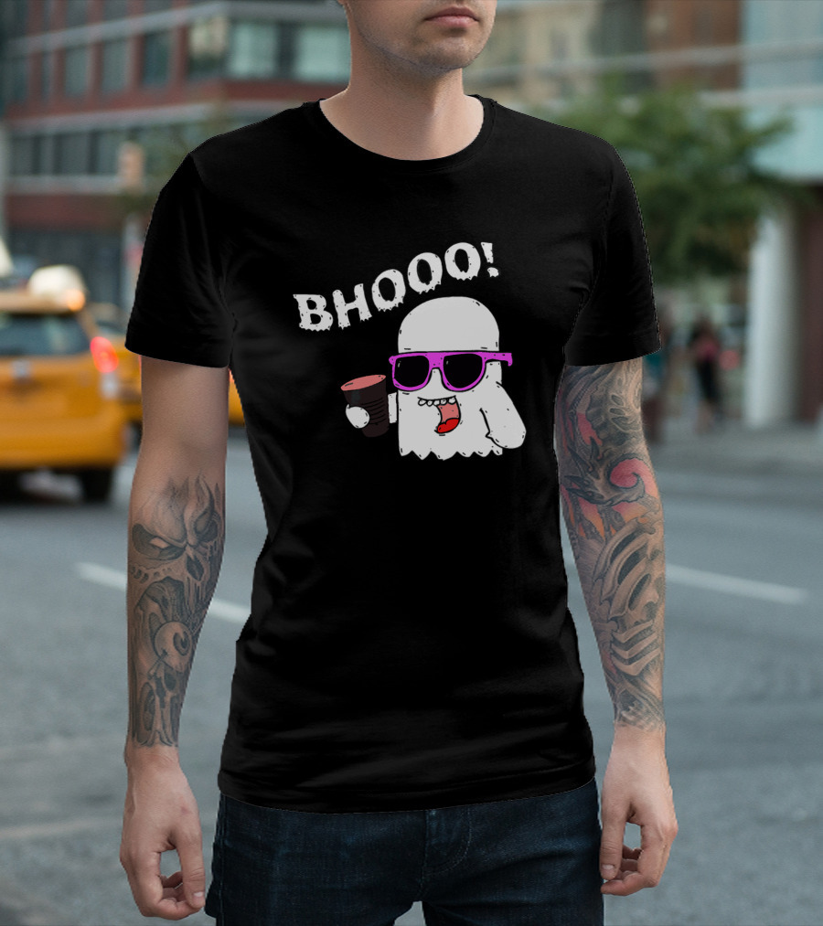 Bhooo Ghost Bhootees With Pink Sunglasses And Drink T-Shirt