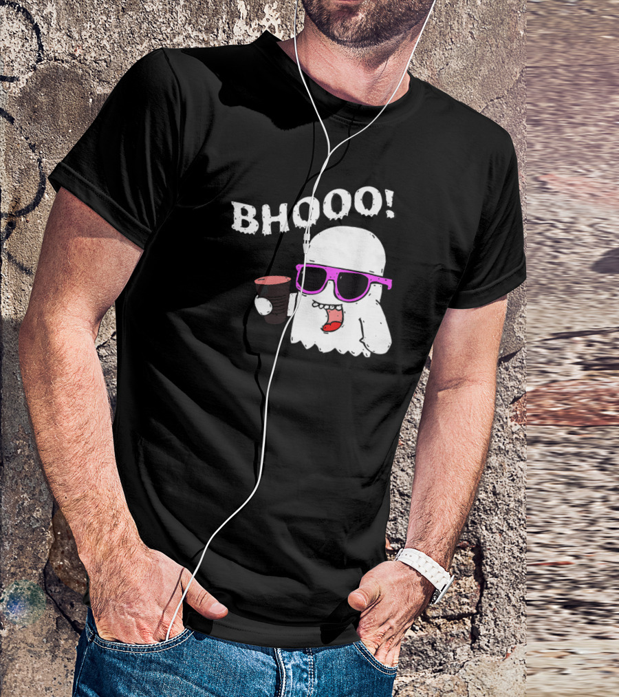 Bhooo Ghost Bhootees With Pink Sunglasses And Drink T-Shirt