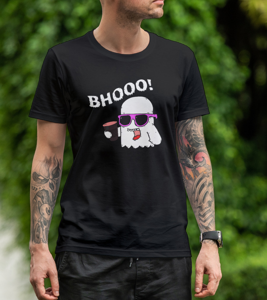 Bhooo Ghost Bhootees With Pink Sunglasses And Drink T-Shirt