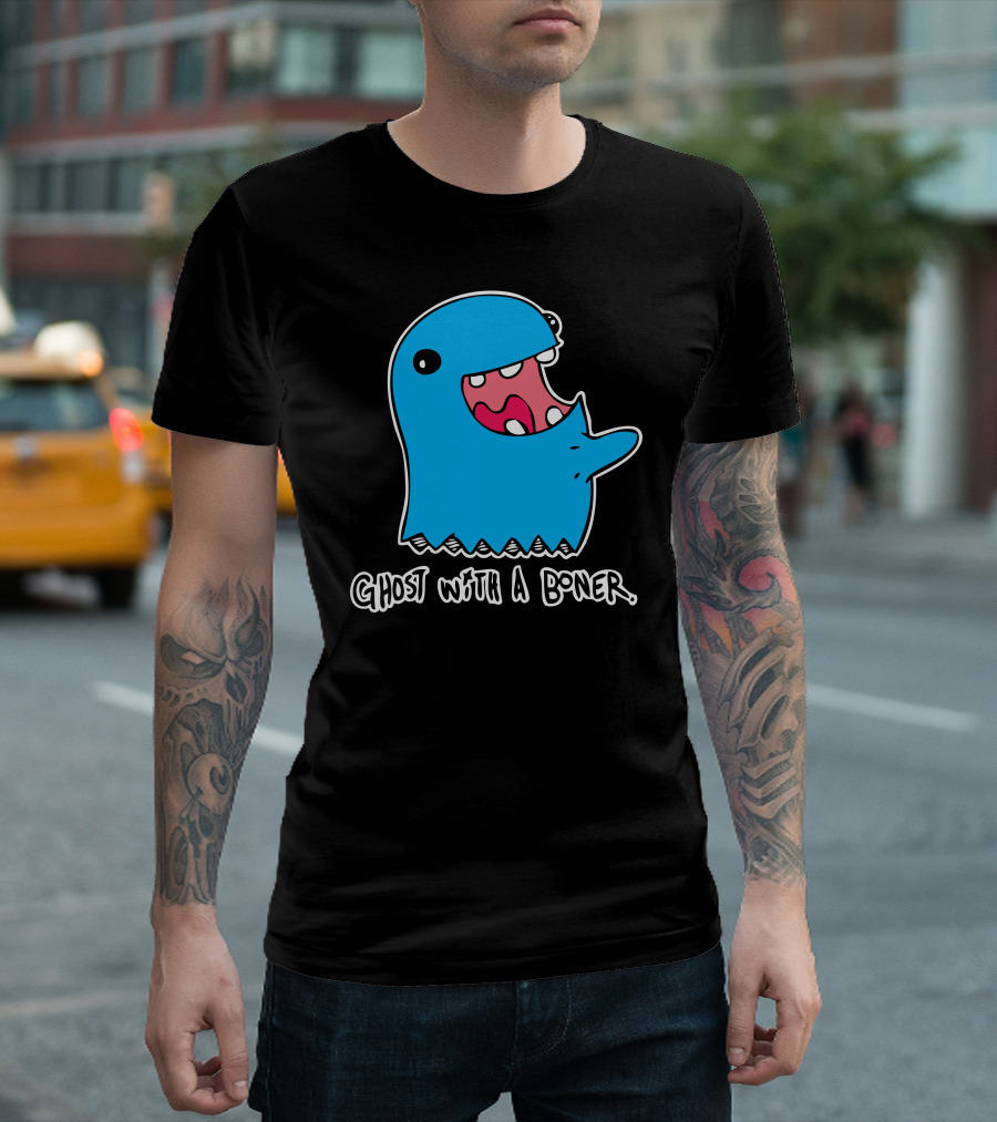 GHOST WITH A BONER Blue Cartoon Creature with Text T-Shirt