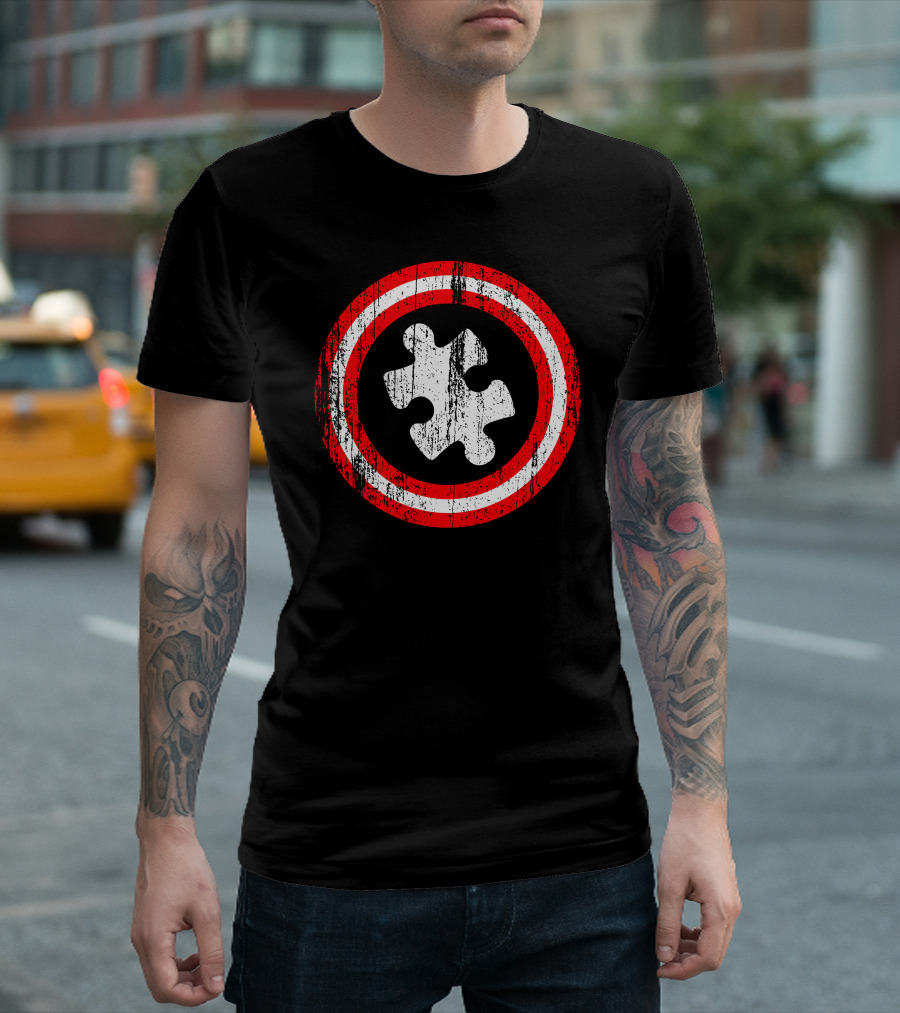Captain Autism Awareness Shield Logo Puzzle T-Shirt