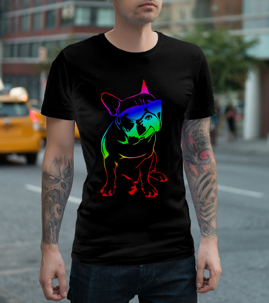 Bulldog Neon Rainbow Sunglasses T-Shirt