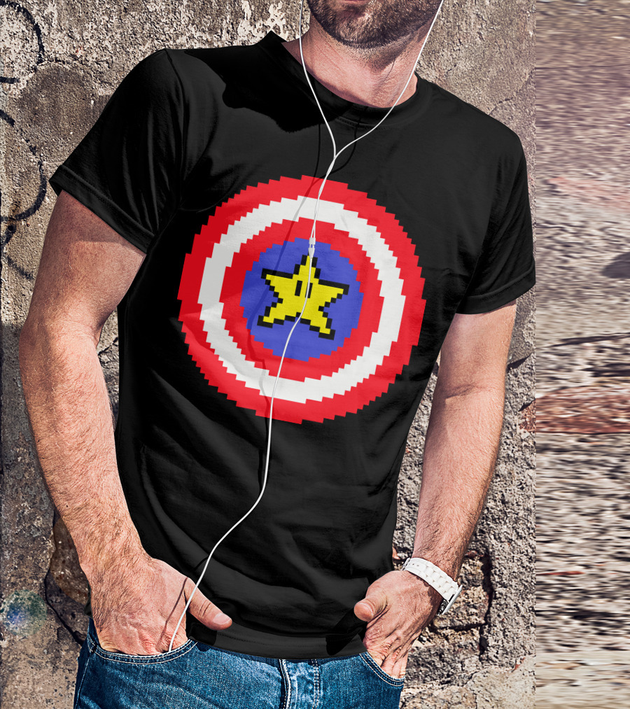 Captain Pixel Shield Star Emblem 8-Bit T-Shirt
