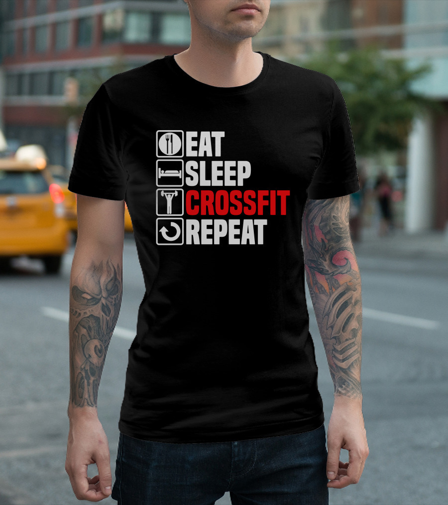 Eat Sleep Crossfit Repeat Fitness Lifestyle Icons T-Shirt
