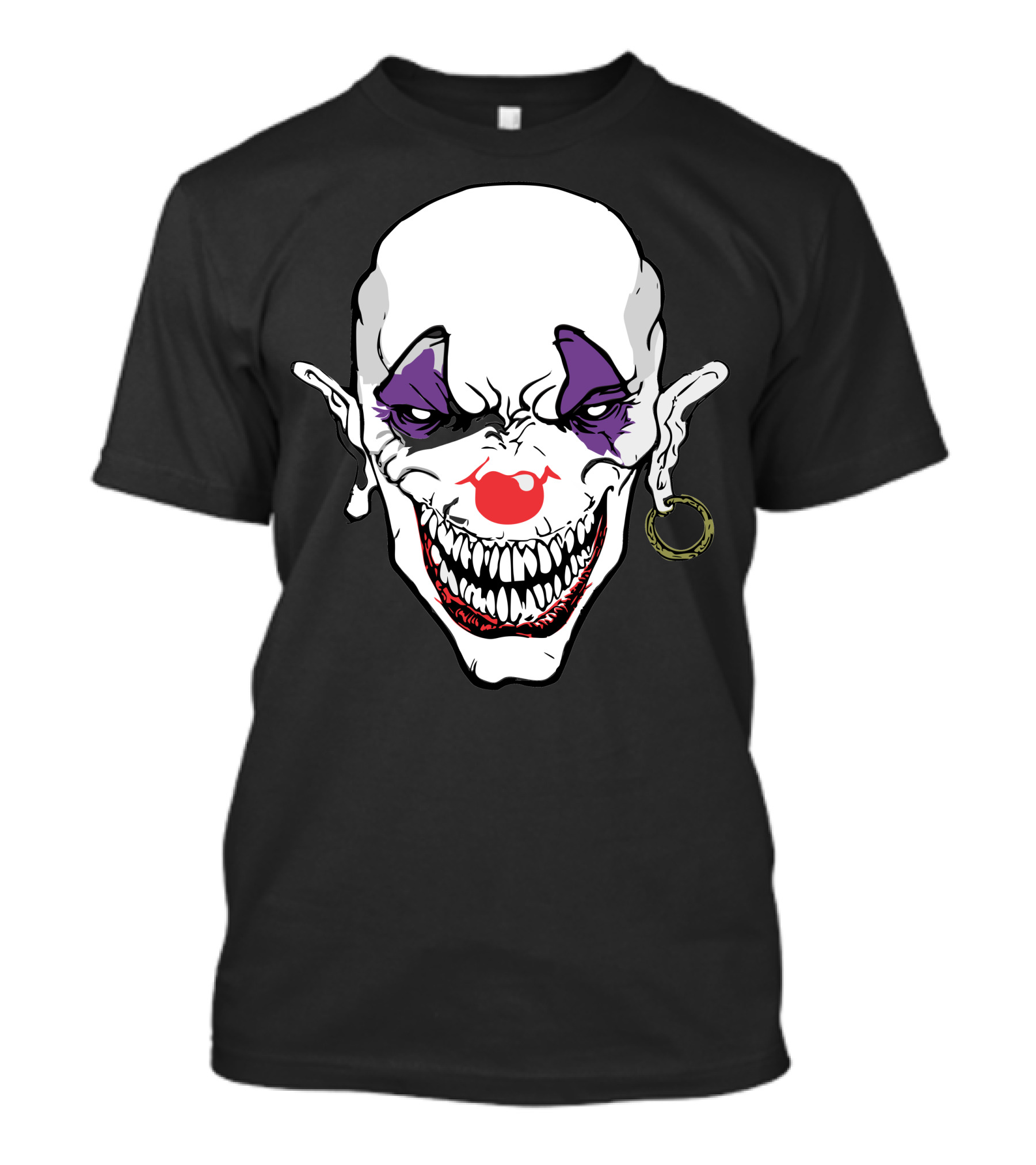 Evil Clown Sinister Face White Makeup Red Nose Grinning Purple Eyes T-Shirt