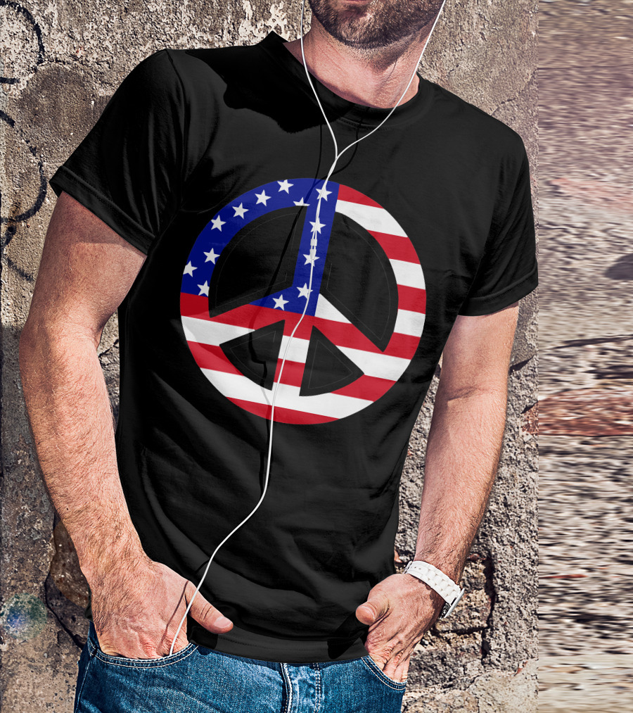 Peace Symbol American Flag Independence Day T-Shirt