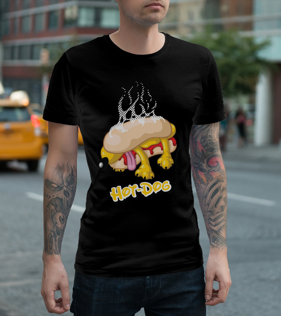 Hot Dog Steaming Cartoon Dog Sandwich T-Shirt