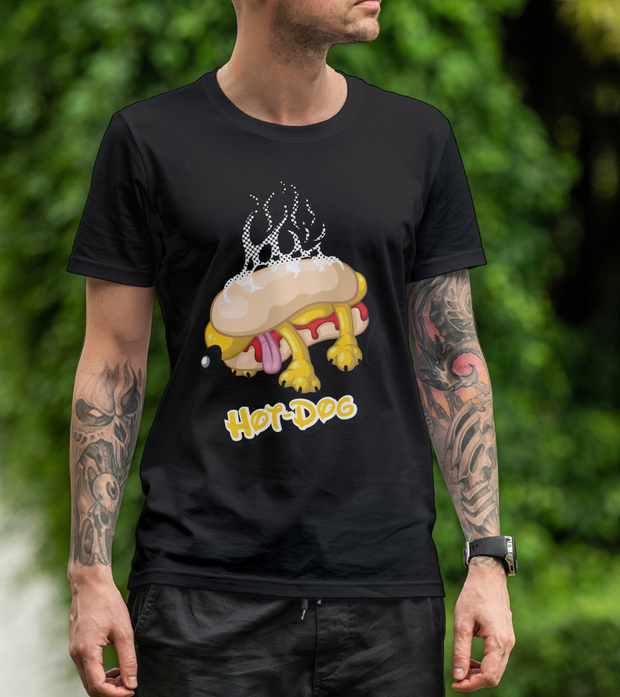 Hot Dog Steaming Cartoon Dog Sandwich T-Shirt