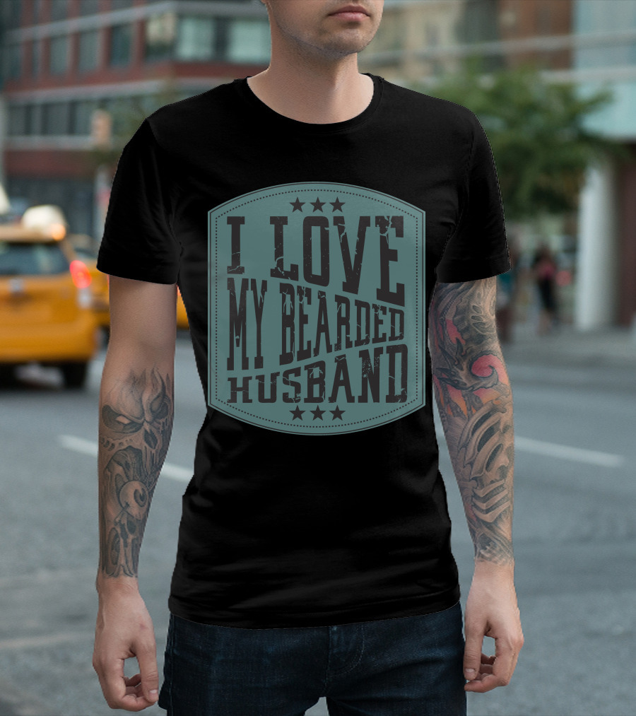 I Love My Bearded Husband Vintage Western Badge T-Shirt