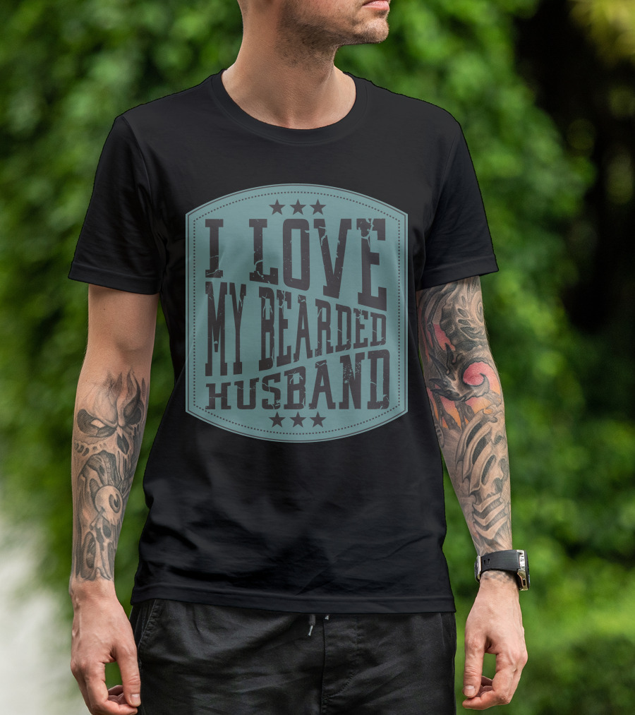 I Love My Bearded Husband Vintage Western Badge T-Shirt