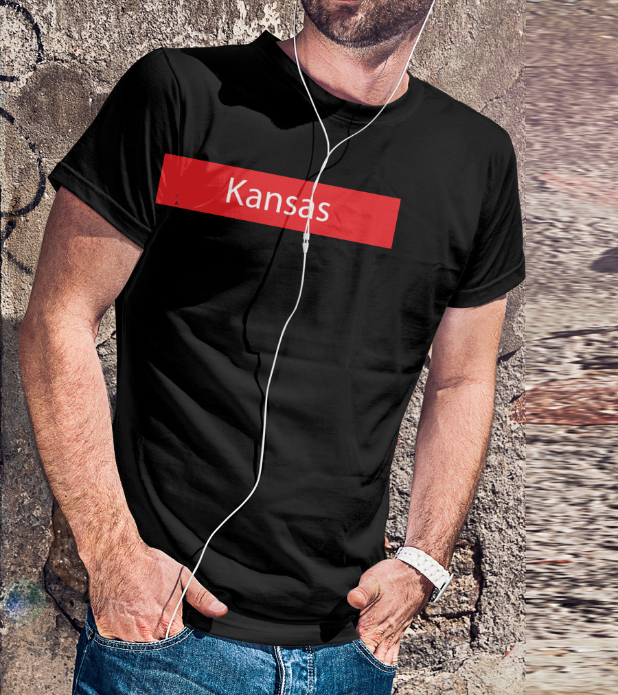 Kansas White Text On Red Rectangle Block T-Shirt
